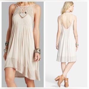 Free People 90’s Beige Midi Crocheted Boho Lace Dress Medium